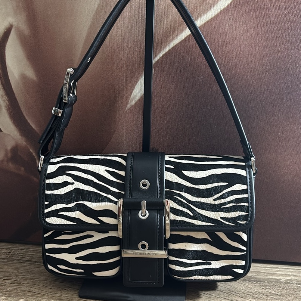 MK Colby Medium Zebra Print Shoulder Bag NWT